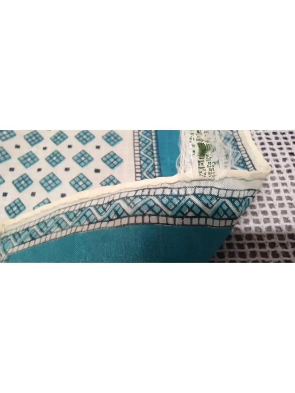 Vintage 1950s Neck Scarf Tiny Tetris Squares Teal Turquoise Rayon Unisex Scarf